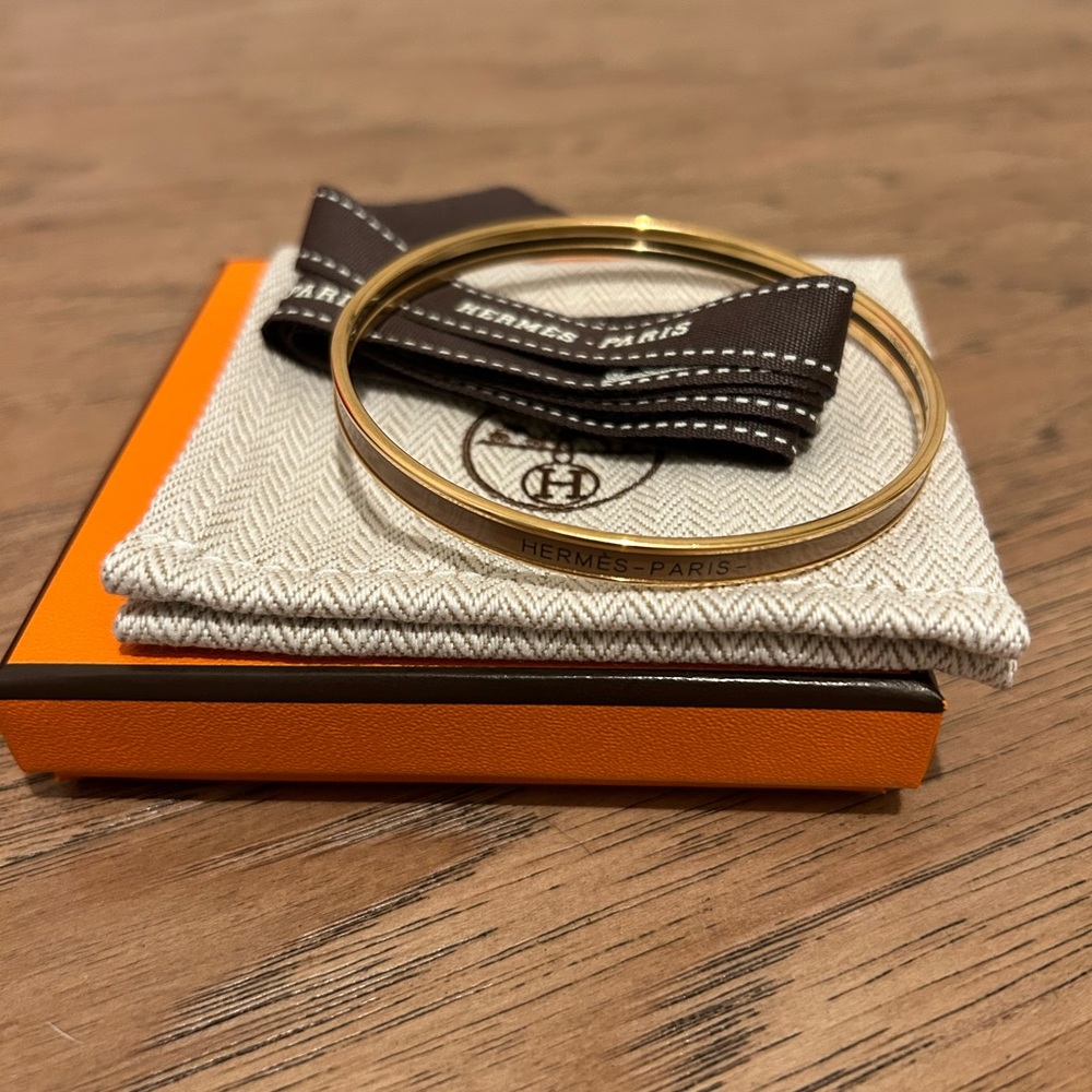HERMES Uni Rose Gold Chataigne Beige Nude Hardware Bangle Size 70